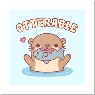 Cute Otter With Fish Otterable Funny Posters and Art